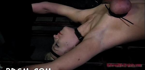  Blindfolded and gagged beauty gets her bawdy cleft shovelled with toy